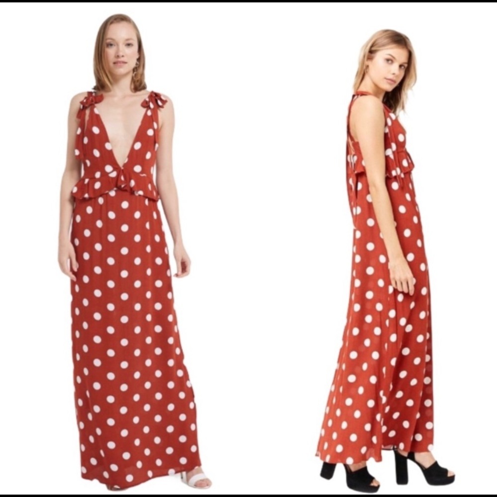 FOREVER 21 Contemporary Maxi Dress With Large Polka Dot Print Ginger Red Size XL